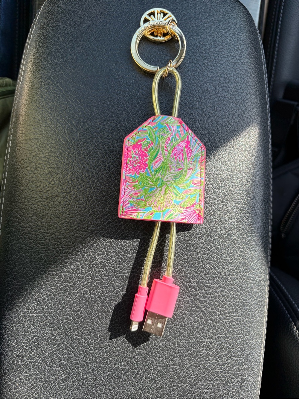 Pink Floral Keychain Charging Cable - Compatible Cell Phone Accessory